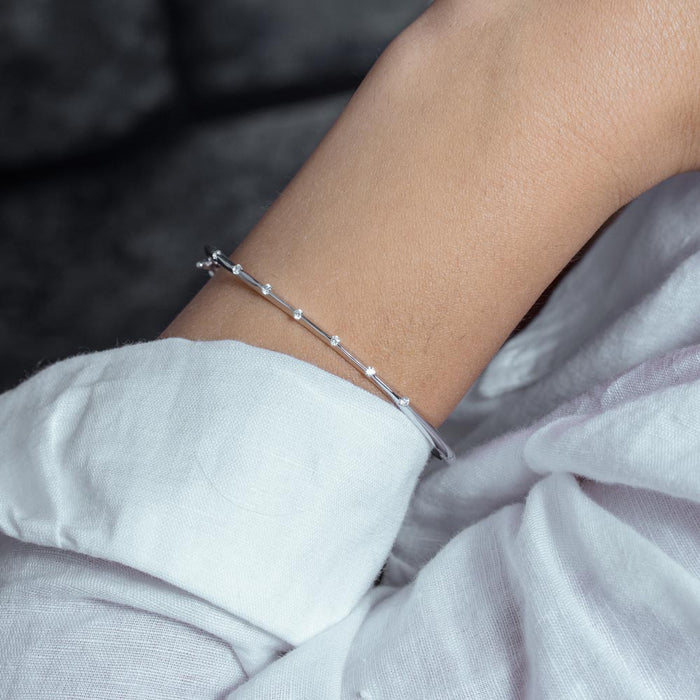 Rhodium Plated 925 Sterling Silver Clear CZ Bangle Bracelet - STB00339RH