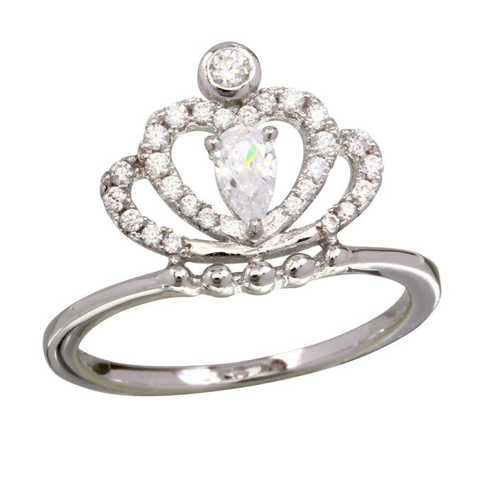 Silver 925 Rhodium Plated Clear CZ Crown Ring - BGR01169CLR | Silver Palace Inc.