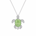 Rhodium Plated 925 Sterling Silver Clear and Green CZ Turtle Pendant Necklace - STP01461