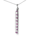 Rhodium Plated 925 Sterling Silver Colored Beaded Birthstone Tassle Necklace - DIN00068
