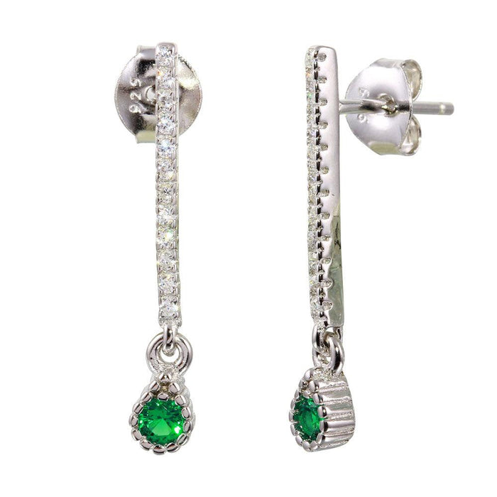 Silver 925 Rhodium Plated Green CZ Bar Drop Earrings - BGE00557GRN | Silver Palace Inc. #color_green