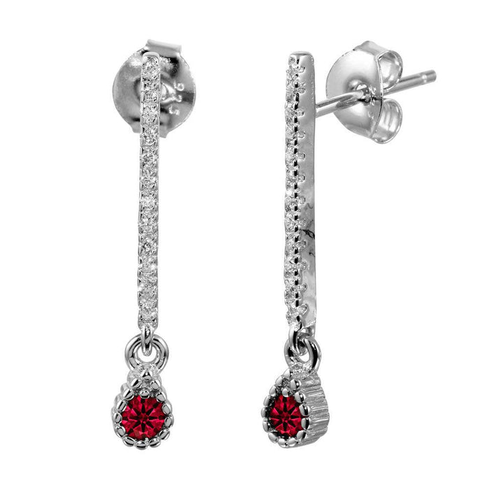 Silver 925 Rhodium Plated Red CZ Bar Drop Earrings - BGE00557RED | Silver Palace Inc. #color_red