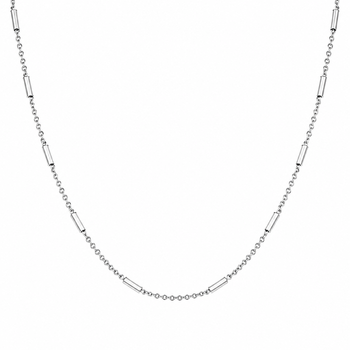Rhodium Plated 925 Sterling Silver Cross Slider Tube Chain with Cross Dangle Necklace - DIN00065RH