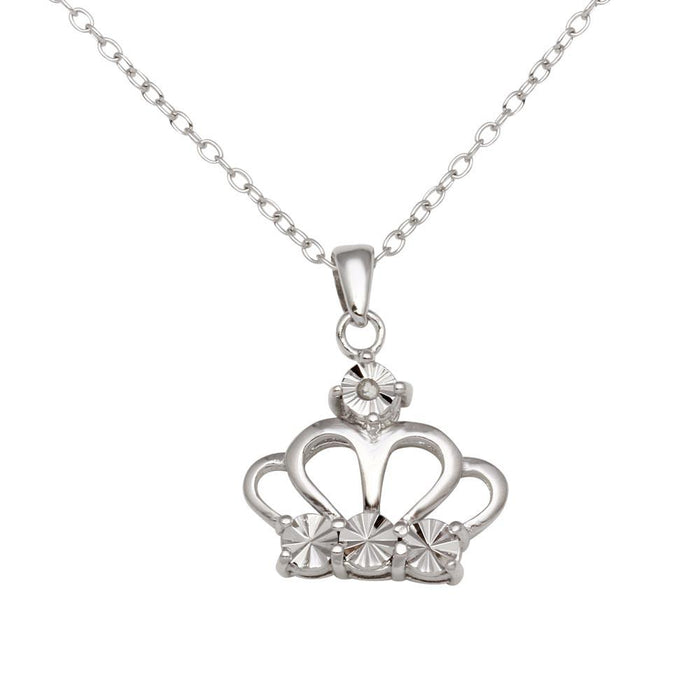 Silver 925 Rhodium Plated Crown Necklace - STP01642 | Silver Palace Inc.