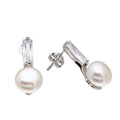 Silver 925 Rhodium Plated CZ and Fresh Water Pearls Earrings - STE01083 | Silver Palace Inc.
