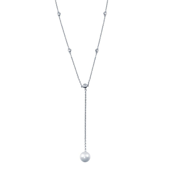 Silver 925 Rhodium Plated CZ By The Yard Necklace with drop Mother of Pearl - GMN00103 | Silver Palace Inc.