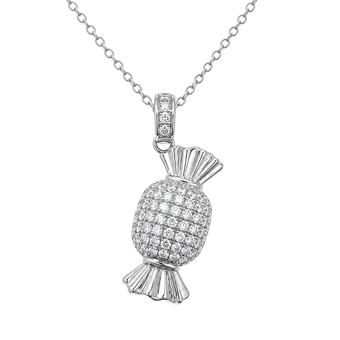 Rhodium Plated 925 Sterling Silver CZ Candy Pendant Necklace - STP01653