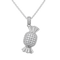 Rhodium Plated 925 Sterling Silver CZ Candy Pendant Necklace - STP01653