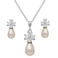 Silver 925 Rhodium Plated CZ Cross Set with Fresh Water Pearl - BGS00502 | Silver Palace Inc.