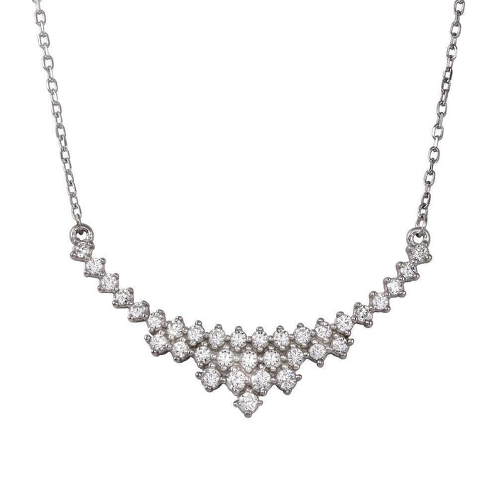 Rhodium Plated 925 Sterling Silver Cz Curved V Bridal Necklace - BGP01265
