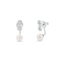 Rhodium Plated 925 Sterling Silver CZ Flowers Pearl Drop Front and Back Telephone Earrings - BGE00564