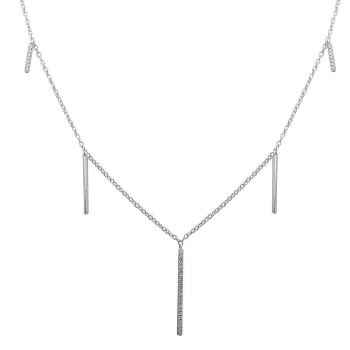 Silver 925 Rhodium Plated CZ Hanging Bars Necklace - STP01534 | Silver Palace Inc.
