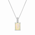 Rhodium Plated 925 Sterling Silver CZ & Opal Rectangular Pendant Necklace - STP01430