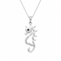 Rhodium Plated 925 Sterling Silver CZ Seahorse Pendant Necklace - BGP00850