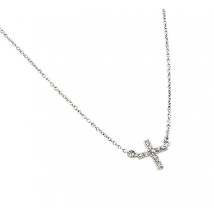Silver 925 Rhodium Plated Clear CZ Square Cross Pendant Necklace - BGP00956CLR | Silver Palace Inc. #color_clear