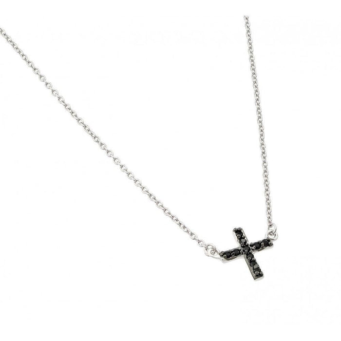 Silver 925 Rhodium Plated Black CZ Cross Pendant - BGP00956BLK | Silver Palace Inc. #color_black