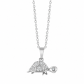 Rhodium Plated 925 Sterling Silver CZ Turtle Pendant Necklace - BGP01038