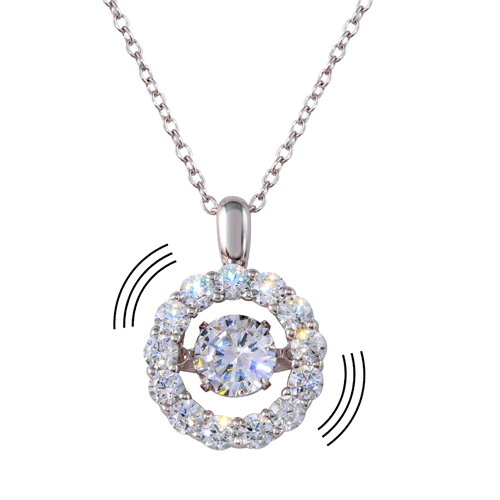Silver 925 Rhodium Dancing CZ Open Round Pendant - STP01632 | Silver Palace Inc.