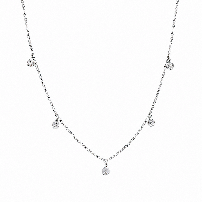 Rhodium Plated 925 Sterling Silver Dangling 5 Confetti Necklace - DIN00083RH