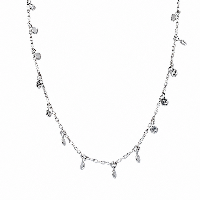 Rhodium Plated 925 Sterling Silver Dangling Circle Confetti Necklace - DIN00081RH