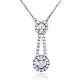 Silver 925 Rhodium Plated Double Halo Drop CZ Necklace - BGP01170 | Silver Palace Inc.