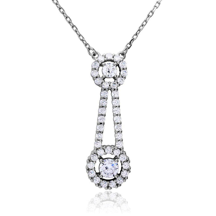Silver 925 Rhodium Plated Double Halo Drop CZ Necklace - BGP01170 | Silver Palace Inc.