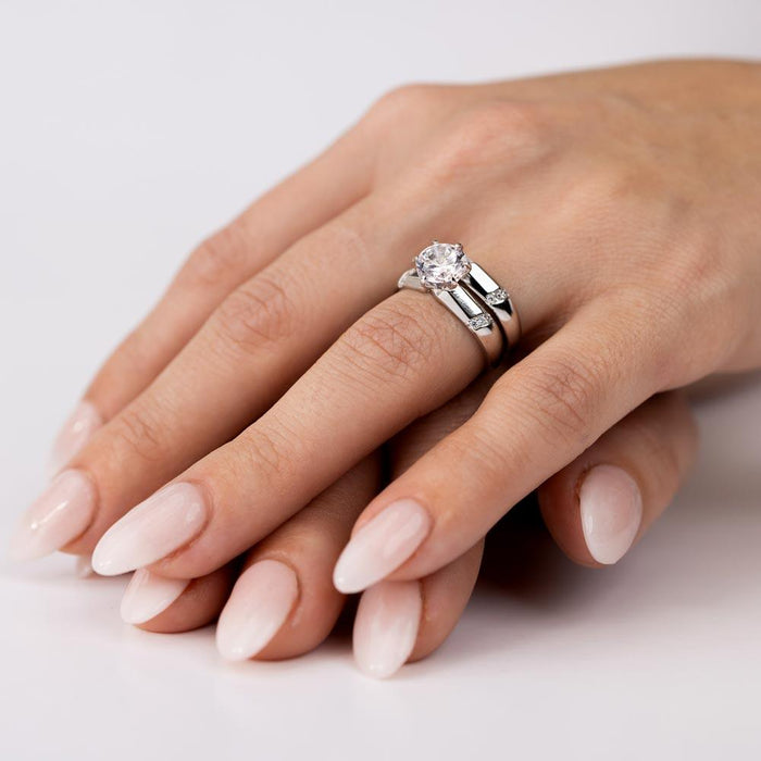 Rhodium Plated 925 Sterling Silver Double Stackable Rings with CZ - GMR00266