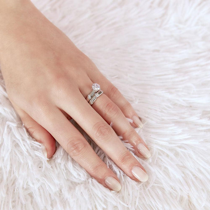 Rhodium Plated 925 Sterling Silver Double Stackable Rings with CZ - GMR00266