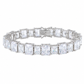 Rhodium Plated 925 Sterling Silver Fancy Alternating Multi Rectangle CZ Tennis Bracelet - STB00544RH