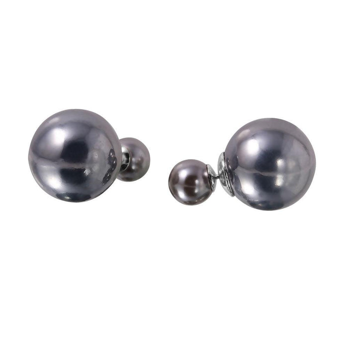 Silver 925 Grey Faux Pearl Reversible Earrings - BGE00445GRY | Silver Palace Inc. #color_gray