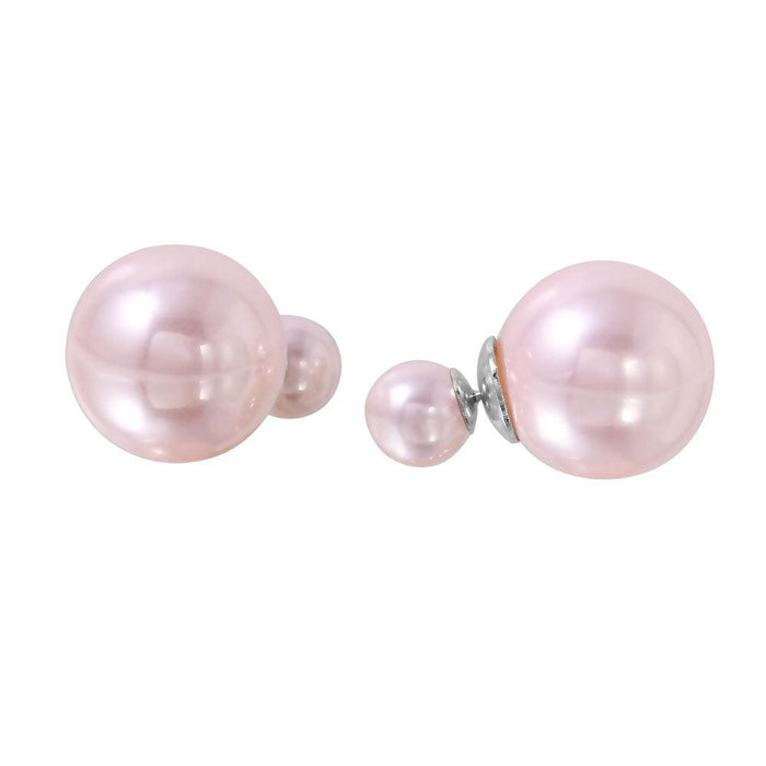Silver 925 Grey Faux Pearl Reversible Earrings - BGE00445PNK | Silver Palace Inc. #color_pink