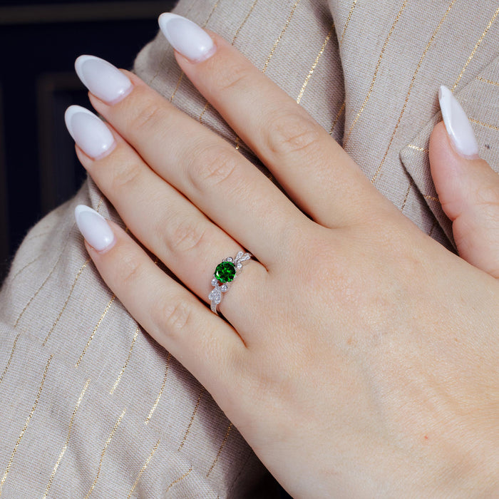 Rhodium Plated 925 Sterling Silver Green Oval CZ Ring - BGR01165GRN