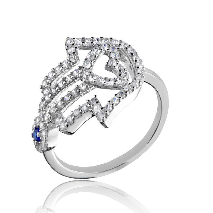 Silver 925 Rhodium Plated Heart Hamsa and Evil Eye with CZ - GMR00211 | Silver Palace Inc.