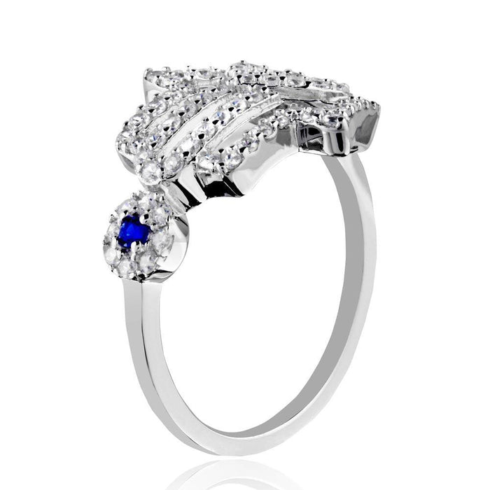 Rhodium Plated 925 Sterling Silver Heart Hamsa and Evil Eye with CZ - GMR00211