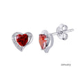 Rhodium Plated 925 Sterling Silver Heart with Birthstone Center Stud Earrings - STE01028