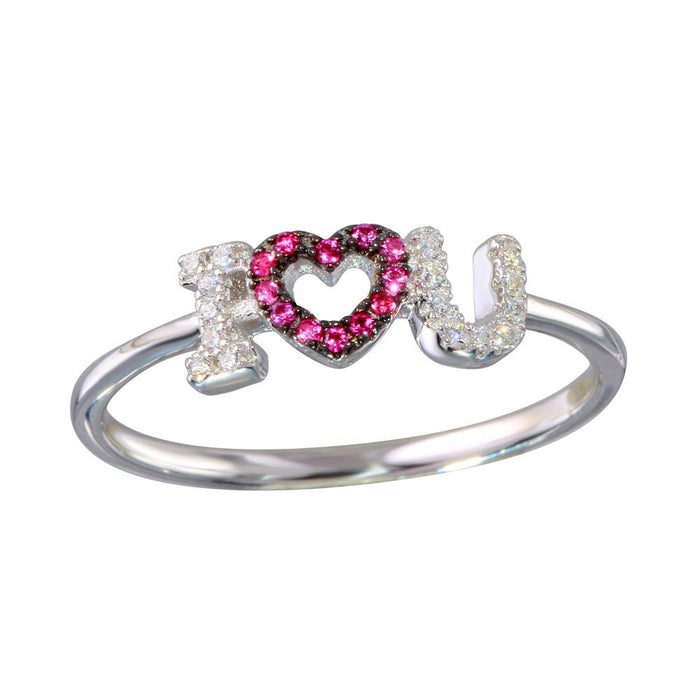 Silver 925 Rhodium Plated "I Heart U" Ring - BGR01151 | Silver Palace Inc.