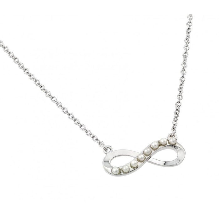 Silver 925 Rhodium Plated Infinity with Pearls Pendant Necklace - BGP00898WHT | Silver Palace Inc. #color_white