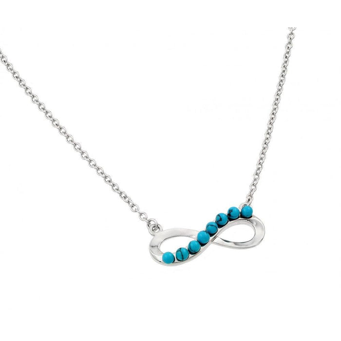 Silver 925 Rhodium Plated Infinity with Turquoise Stones Pendant Necklace - BGP00898TQ | Silver Palace Inc. #color_turquoise