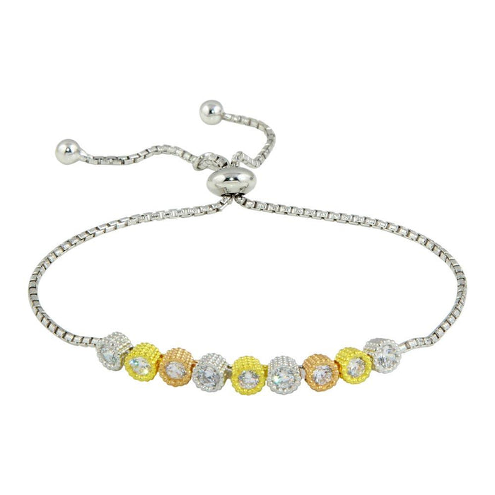 Silver 925 Rhodium Plated Linked Tri Color Circles with CZ - ARB00032TRI | Silver Palace Inc.
