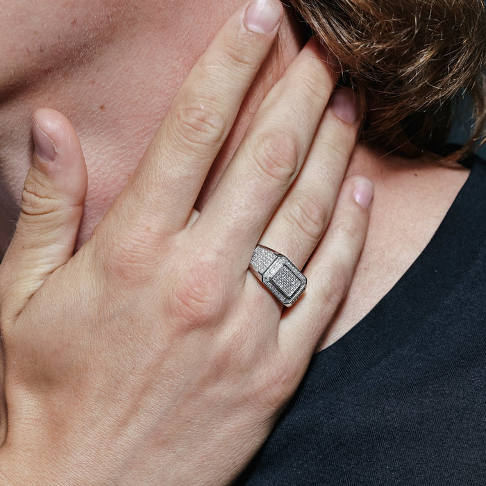 Rhodium Plated 925 Sterling Silver Men's Ring with CZ - GMR00223