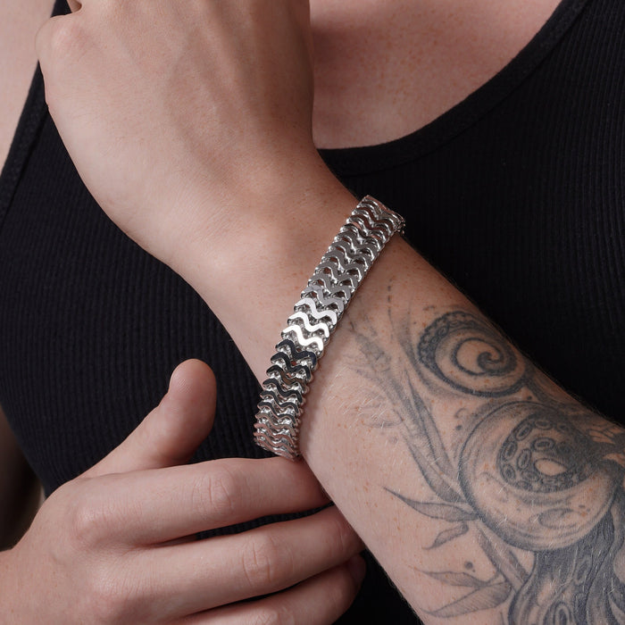 Rhodium Plated 925 Sterling Silver Men's ZigZag Bracelet - CDIB00017RH