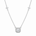 Rhodium Plated 925 Sterling Silver Multi CZ Cusion Necklace - STP01424