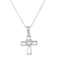 Silver 925 Rhodium Plated Open Cross and Heart Pendant Necklace with CZ - STP01623 | Silver Palace Inc.