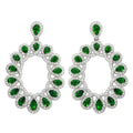 Silver 925 Rhodium Plated Open Oval Green and Clear CZ Hanging Earrings - GME00106-GREEN | Silver Palace Inc.