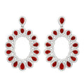 Silver 925 Rhodium Plated Open Oval Red and Clear CZ Hanging Earrings - GME00106-RED | Silver Palace Inc.