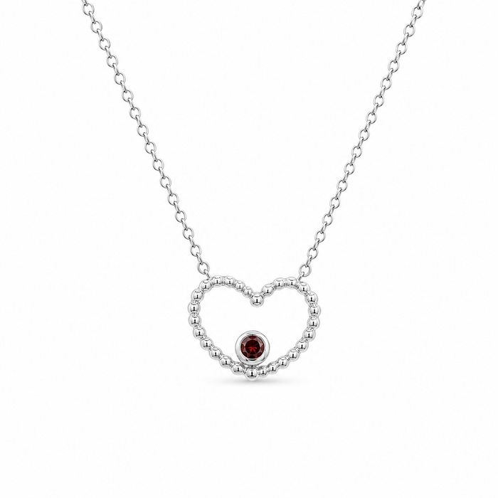 Rhodium Plated 925 Sterling Silver Red CZ Cut Out Heart Pendant Necklace - STP01512