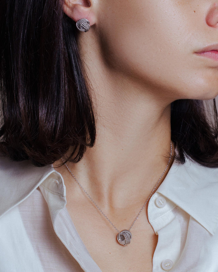 Silver 925 Rhodium Plated Rope Knot Earrings and Necklace Set - BGS00498RHD | Silver Palace Inc.