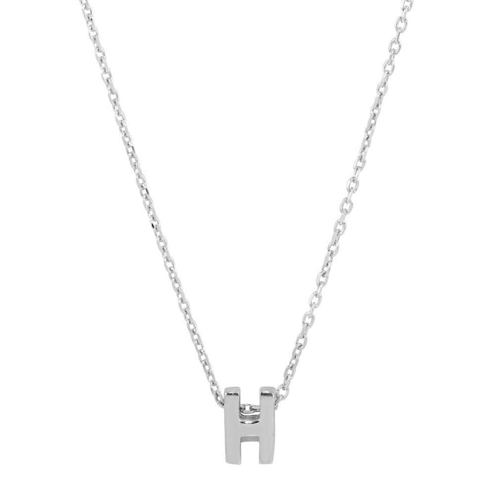 Silver 925 Rhodium Plated Small Initial H Necklace - JCP00001-H | Silver Palace Inc.