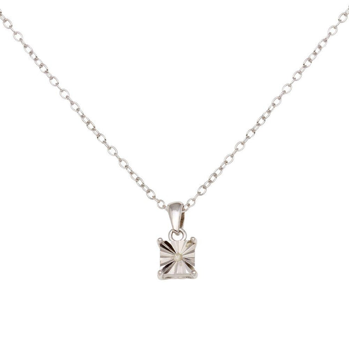 Silver 925 Rhodium Plated Square Pendant Necklace - STP01641 | Silver Palace Inc.