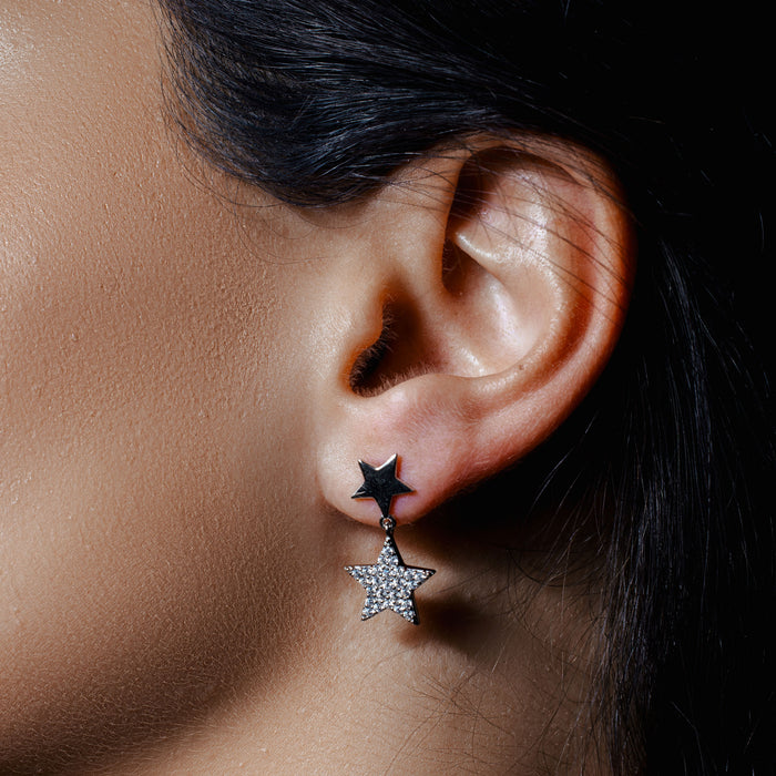 Silver 925 Rhodium Plated Star Earrings with CZ - STE01129 | Silver Palace Inc.